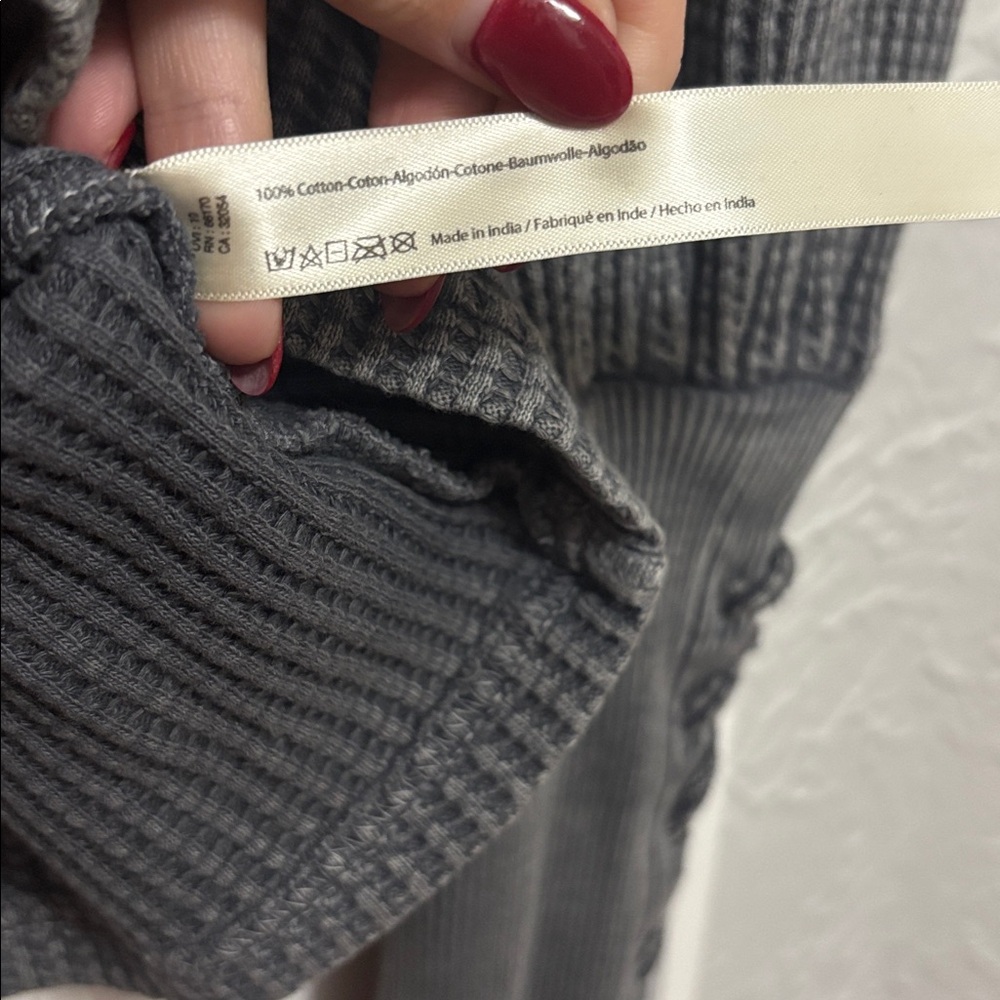 Free People Charcoal Waffle Knit Puff Sleeve Sweater - Picture 7 of 7